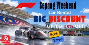 Sepang F1 Weekend car rental promotion offering up to 15% discount from 30 September to 4 October 2026